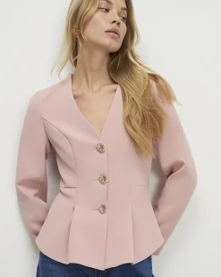 Pink Long Sleeve Pleated Jacket