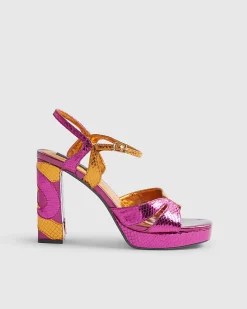 Pink Metallic Platform Heeled Sandals