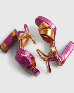 Pink Metallic Platform Heeled Sandals