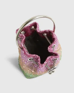 Pink Ombre Gem Metal Handle Bucket Bag
