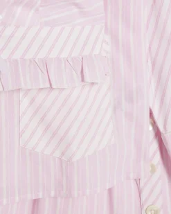 Pink Oversized Collar Striped Pyjama Set
