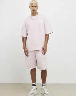 Pink Oversized Fit Lisiere Washed Shorts