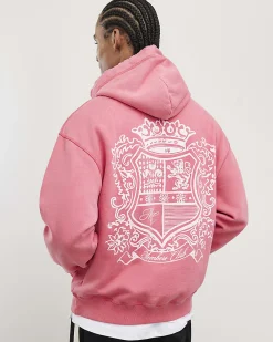 Pink Oversized Fit Members Club Crest Hoodie
