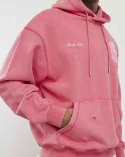 Pink Oversized Fit Members Club Crest Hoodie