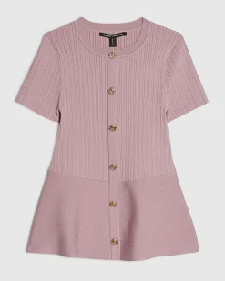 Pink Peplum Ribbed Knitted Top