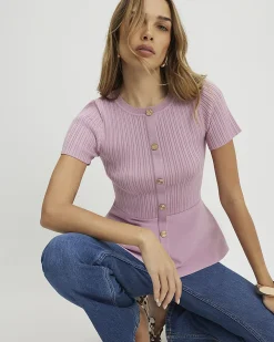 Pink Peplum Ribbed Knitted Top
