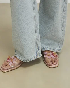 Pink Perspex Flower Flat Sandals