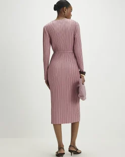 Pink Plisse Belted Midi Dress