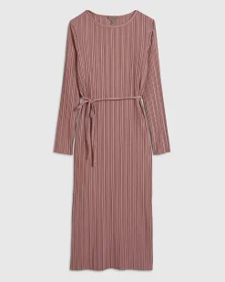 Pink Plisse Belted Midi Dress