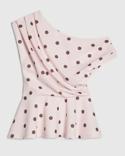 Pink Polka Dot Drape Peplum Top