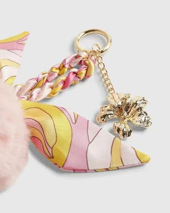 Pink Pom Pom Plaited Scarf Flower Bag Charm