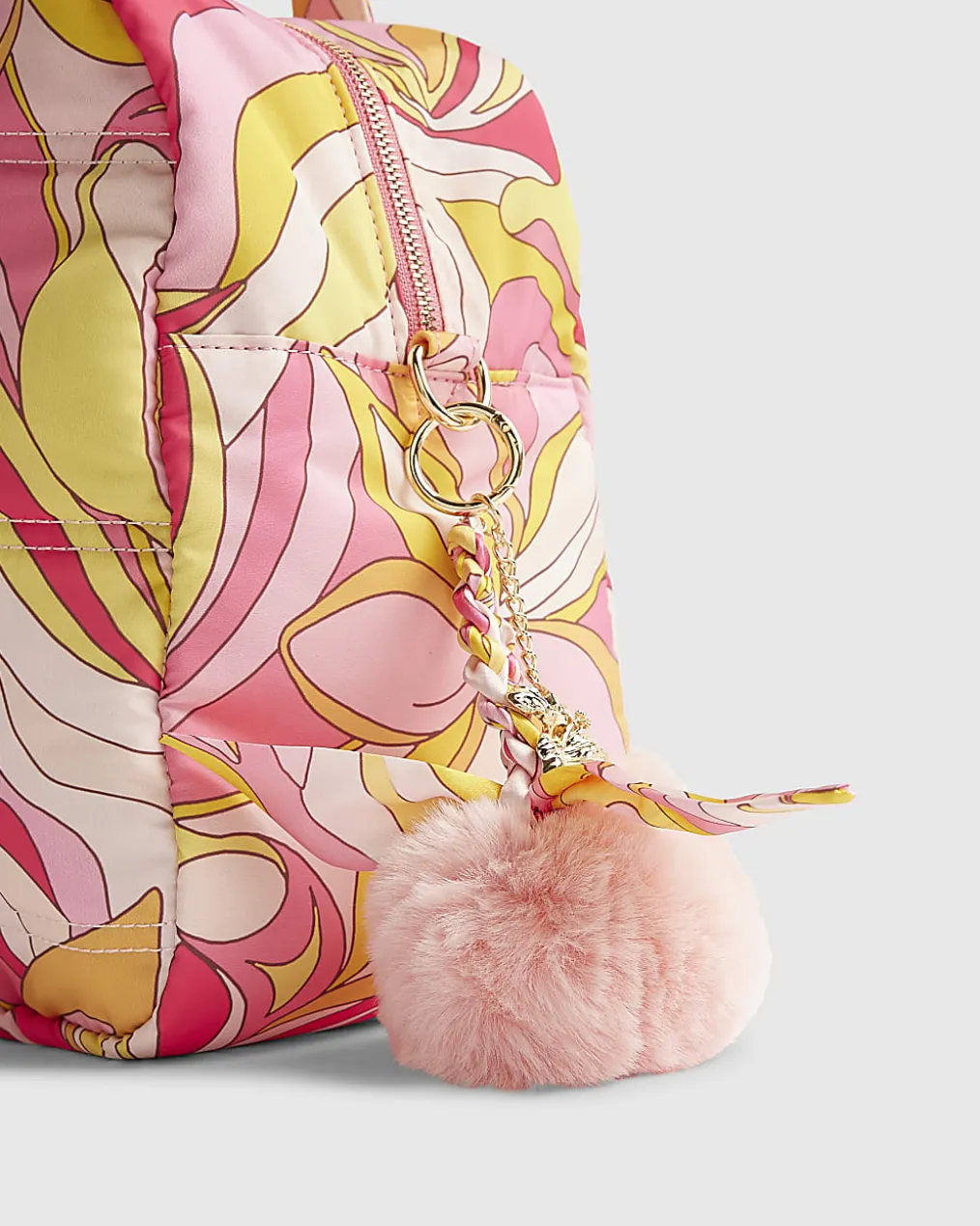 Pink Pom Pom Plaited Scarf Flower Bag Charm