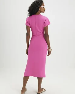 Pink Premium Short Sleeve Tie Side Midi Dress