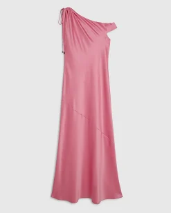 Pink Satin One Shoulder Maxi Dress