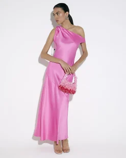 Pink Satin One Shoulder Maxi Dress