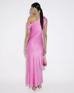 Pink Satin One Shoulder Maxi Dress