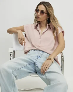 Pink Satin Short Sleeve Shirt