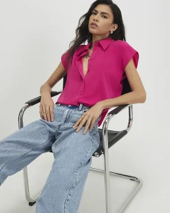 Pink Satin Short Sleeve Shirt