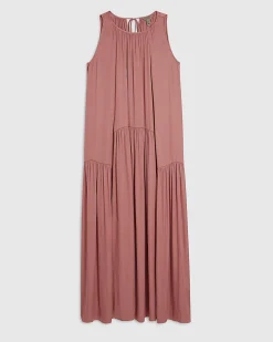 Pink Satin Sleeveless Halter Neck Midi Dress