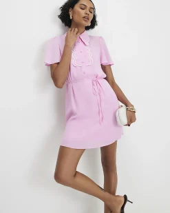 Pink Scallop Shirt Dress