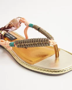 Pink Scarf Tie Rope Flat Sandals