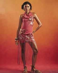 Pink Sequin Tassel Mini Dress