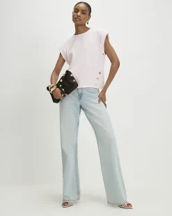 Pink Short Sleeve Button Top
