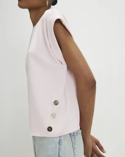 Pink Short Sleeve Button Top