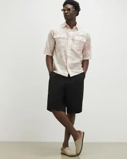 Pink Short Sleeve Floral Printed Cotton Shirt