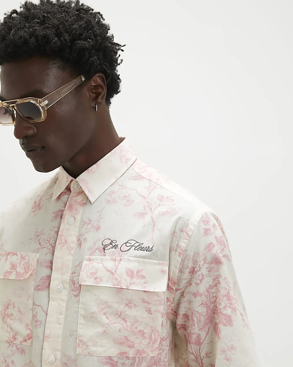 Pink Short Sleeve Floral Printed Cotton Shirt
