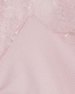 Pink Short Sleeve Lace Trim Ruched Top