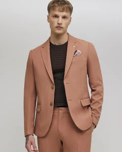 Pink Skinny Fit Stretch Textured Suit Jacket