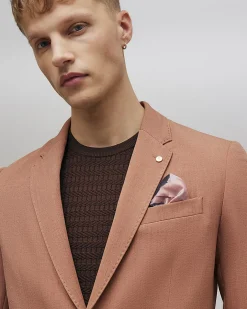 Pink Skinny Fit Stretch Textured Suit Jacket