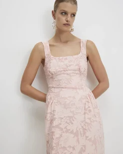 Pink Sleeveless Devore Burnout Midi Dress