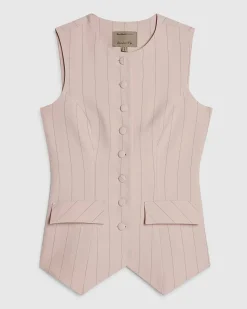 Pink Sleeveless Striped Longline Waistcoat
