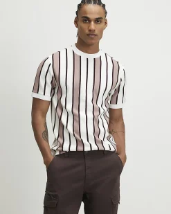 Pink Slim Fit Cotton Stripe T-Shirt