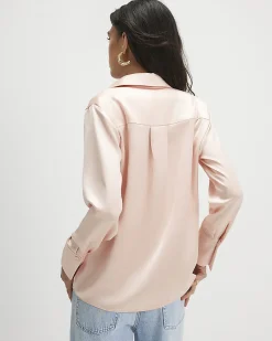 Pink Slim Fit Satin Long Sleeve Shirt