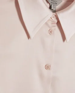 Pink Slim Fit Satin Long Sleeve Shirt