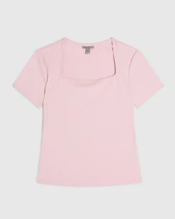 Pink Square Neck Fitted T-Shirt