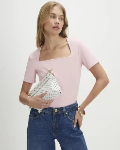 Pink Square Neck Fitted T-Shirt