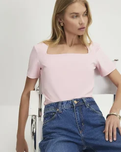 Pink Square Neck Fitted T-Shirt