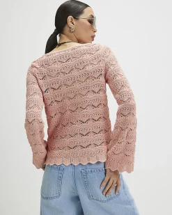 Pink Stitch Boat Neck Jumper
