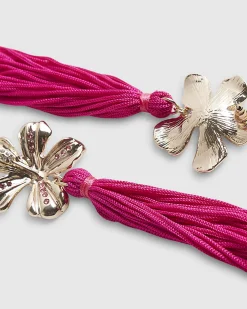 Pink Tassel Flower Earrings