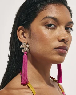 Pink Tassel Flower Earrings