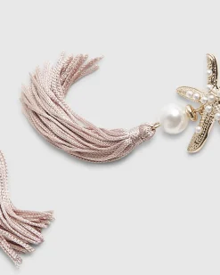 Pink Tassel Starfish Stud Earrings