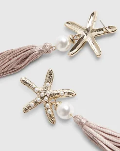 Pink Tassel Starfish Stud Earrings