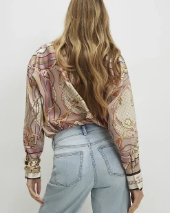 Pink Tie Neck Chain Print Shirt