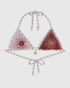 Pink Triangle Colour Block Bikini Top