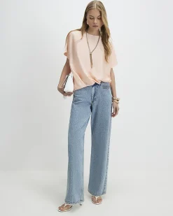 Pink Tuck Hem Satin T-Shirt