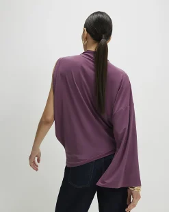 Purple Asymmetric Drape Sleeve Flowing Top